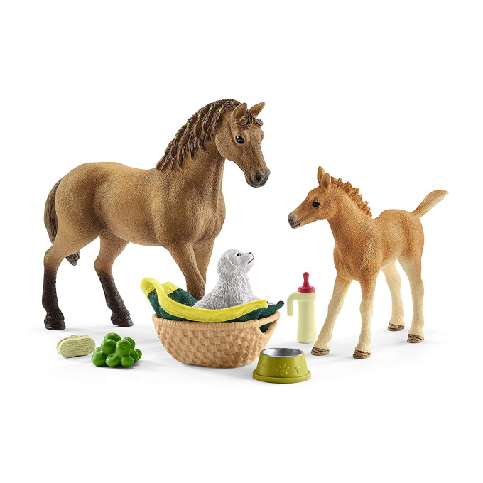 Schleich - Sada hříbě a Quarter Horse kůň se štěňátkem 42432
