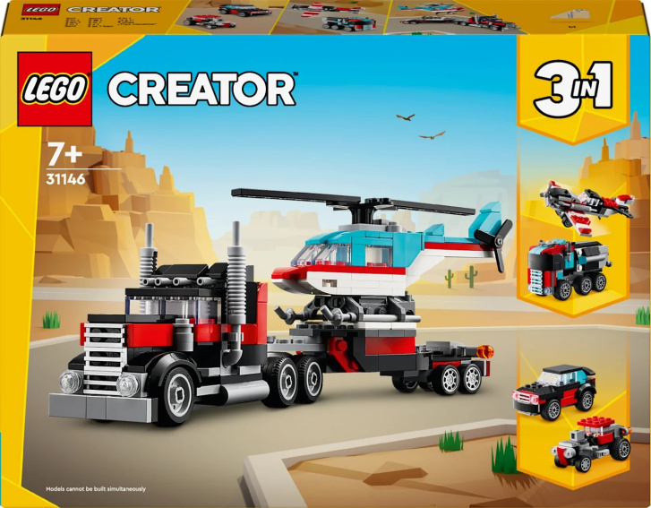 31146 Lego Creator – Náklaďák s plochou korbou a helikoptérou
