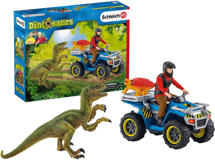 Schleich Dinosaurs – Velociraptor a čtyřkolka s figurkou 41466